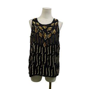 Jakelin Designs Women’s Black & Gold Silk Sequin Blouse Party Glam Size M - New